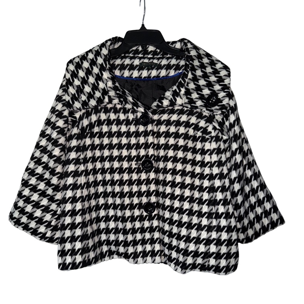 For Cynthia Womens Black White Houndstooth Button Front Cropped‎ Jacket Small